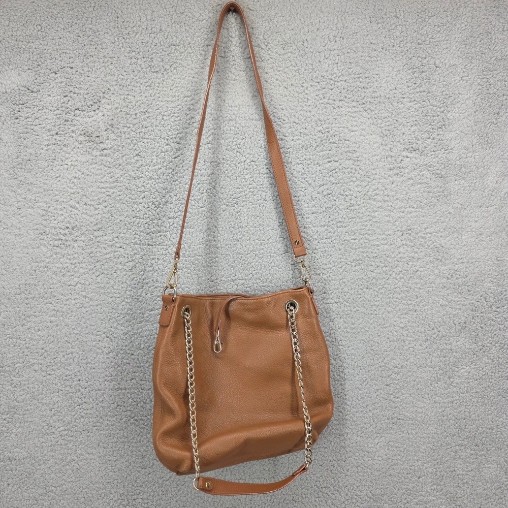 Michael Kors Brown Leather Crossbody Bucketโ Bag Shoulder Chain Accent Designer